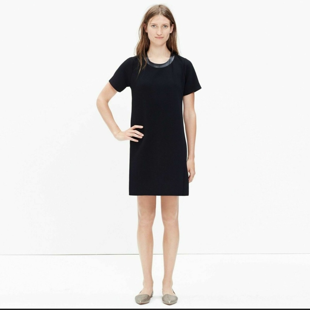 Madewell Shift T-Shirt Dress Black Leather Trim Pockets Crew Neck Womens Small